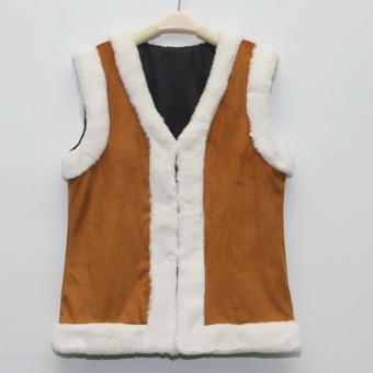 Simple Supreme Fashion Casual Women's Faux Fur Patchwork V-Neck Vest Waistcoat(Brown) - intl  