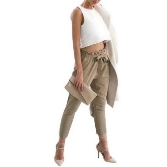Simple Supreme Women Fashion Slim Elastic High Waist Solid Long Pencil Trouser Skinny Pants with Belt(Khaki) - intl  