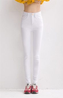 Skinny Jeans Woman High Waist Winter Plus Thick Velvet Korean Big Yards Feet Pencil Jeans White - intl  