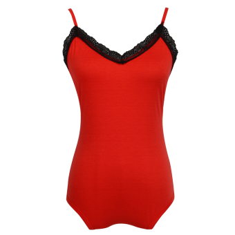 sleeve Boue Bodysuiteotard Top Bodycon Jupsuit (Red)  