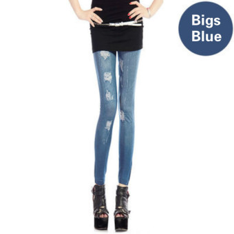 Slim Korean Style for Lady 40-75Kg As Denim Render Elastic Jeggings Pants(Color:Big Blue) - intl  