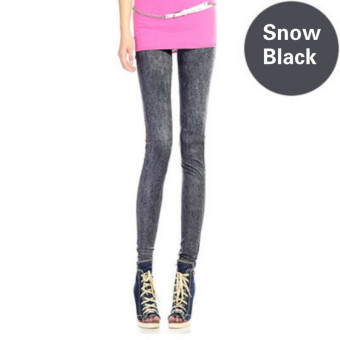Slim Korean Style for Lady 40-75Kg As Denim Render Elastic Jeggings Pants(Color:Snow Black) - intl  