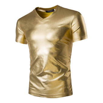 Slim short sleeved t-shirt men leisure bright bright T-shirt tide (gold)-intl - intl  