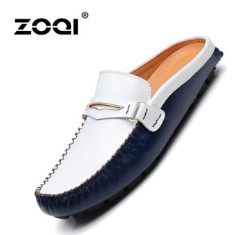Slip-Ons & Loafers ZOQI Fashion Men Shoes Low Cut Genuine Leather Flat Shoes (Blue) - intl  