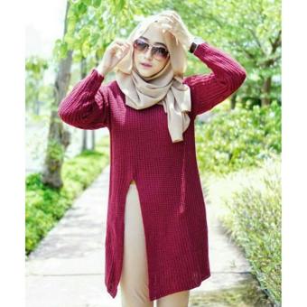 Slit Knit Premium Sweater Rajut Tebal Wanita Maroon  