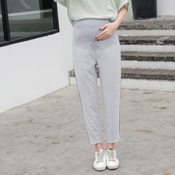 Small Wow Maternity Casual Loose Solid Color Thin Cotton Long Pants for Summer Grey - intl  