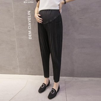 Small Wow Maternity Daily Loose Solid Color Thin Chiffon Long Pants for Summer Black - intl  