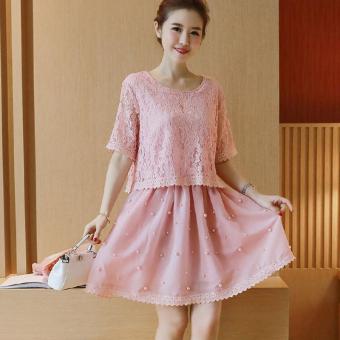 Small Wow Maternity Daily Round Solid Color Lace Above Knee Dress Pink - intl  