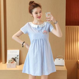Small Wow Maternity Fashion Doll Collar Stripe Cotton Loose Above Knee Dress Blue - intl  