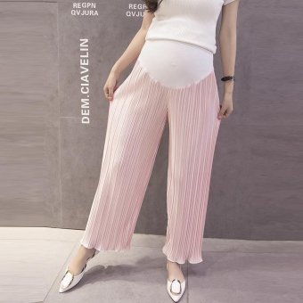 Small Wow Maternity Fashion Loose Solid Color Thin Chiffon Wide Leg Pants for Summer Pink - intl  