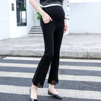 Small Wow Maternity Fashion Loose Solid Color Thin Cotton Long Pants for Spring Black - intl  