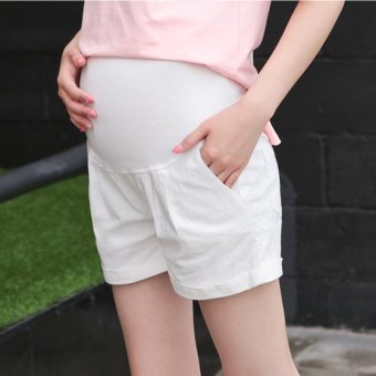 Small Wow Maternity Fashion Loose Solid Color Thin Linen Short Pants for Summer White - intl  