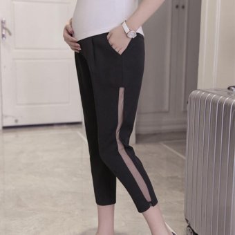 Small Wow Maternity Fashion Slim Stitching Contrast Color Thin Cotton Long Pants for Summer Black - intl  