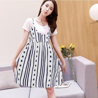 Small Wow Maternity Going Out Round Print Cotton Above Knee two-piece Dress White - intl  