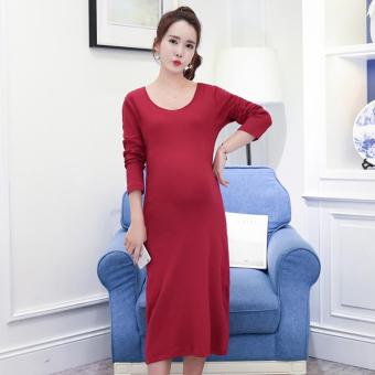 Small Wow Maternity Going Out Round Solid Color Cotton Long Dress Red - intl  
