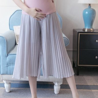 Small Wow Maternity Korean Loose Solid Color Thin Chiffon Wide Leg Pants for Summer Grey - intl  