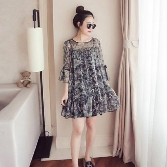 Small Wow Maternity Korean Round Print chiffon Loose Above Knee Dress Grey - intl  