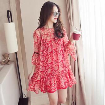 Small Wow Maternity Korean Round Print chiffon Loose Above Knee Dress Red - intl  