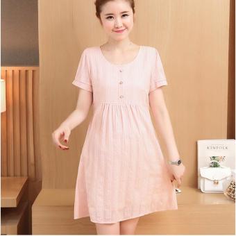 Small Wow Maternity Korean Round Solid Color Cotton Loose Above Knee Dress Pink - intl  