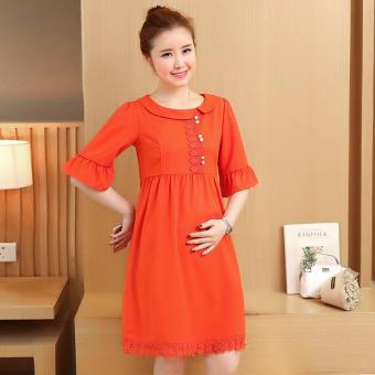 Small Wow Maternity Korean Round Solid Color Linen Loose Above Knee Dress Orange - intl  