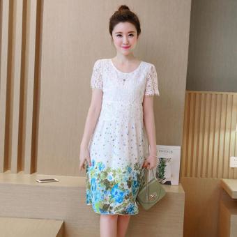 Small Wow Maternity Korean Round Stitching Contrast Color chiffon Loose Above Knee Dress Blue - intl  