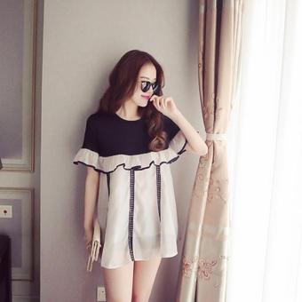 Small Wow Maternity Korean Round Stitching Contrast Color chiffon Loose Above Knee Dress Grey - intl  