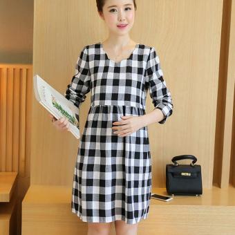 Small Wow Maternity Korean Round Stitching Contrast Color Cotton Loose Above Knee Dress Black - intl  