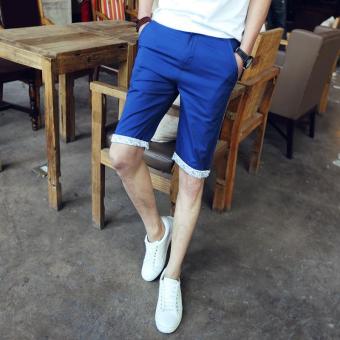 Soft Cotton Pure Color Breathable Casual Business Slim Fit Fifth Short Pants (Navy Blue) - intl  