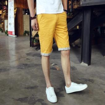 Soft Cotton Pure Color Breathable Casual Business Slim Fit Fifth Short Pants (yellow) - intl  