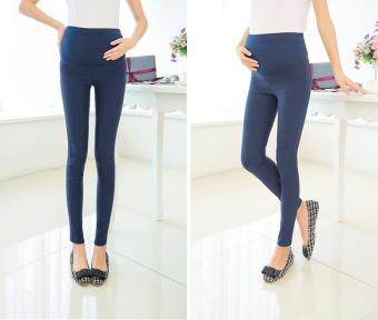 Solid Color Slim Maternity Pants Care Belly Trousers For Pregnant Women Plus Size Stretchable Pregnancy Pencil Pants(navy) - intl  
