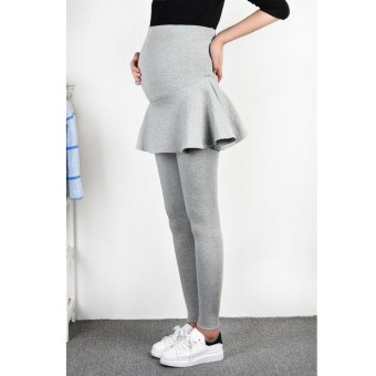 Solid Cotton Maternity Abdominal Pantskirt with Large Swing Pencil Belly Skirts and Legging Clothes for Pregnant Women (Gray) - intl  