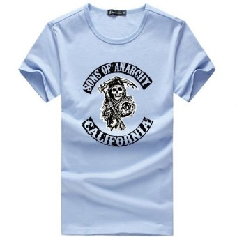 Sons of Anarchy Men Fashion Skull Print Short-sleeved T-shirt(Light Blue)  