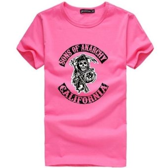 Sons of Anarchy Men Fashion Skull Print Short-sleeved T-shirt(Pink)  