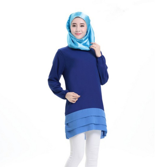 Splicing Contrast Color Mini Dress Muslimah Top (Navy blue)  