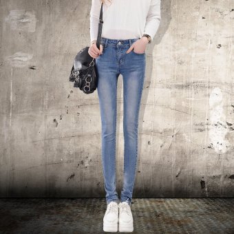 Spring 2016 Couture Slim Slim Blue Jeans Women Wear White Feet  