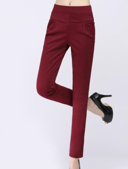 Spring And Autumn Trousers Harem Pants Female Big Yards Leisure Feet Trousers Korean Wave wine red - intl  