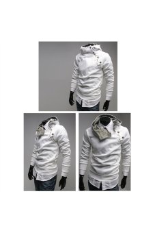 Spring Autumn Fur Collar Oblique Zipper Slim Fit Men's Fleece Hoodie Jacket Sweatshirt - Size XXXL White - Intl  