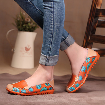 Spring Autumn Women genuine leather flats lazy soft leather shoes women's round toe flexible sneakers ballet loafer  