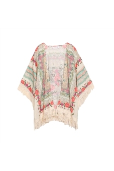 Spring Autumn Women's Girls Floral Printing Long Loose Knitted Cardigan Shawl Cape Sweater Coat - Size L  