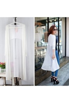 Spring Autumn Women's Long Sleeves Chiffon Stitching Long Maxi Cardigan Tops Coat - Free Size White - Intl  