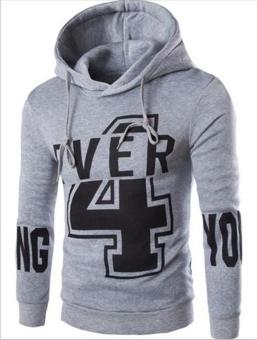 Spring male fashion casual Numbers and letters Printed hoodies coat(grey)-intl - intl  