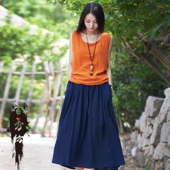 Spring Summer Fashion Women Clothing Tops T-Shirts Skirts Maxi Two-piece suit (Orange+Deep Blue) - intl  