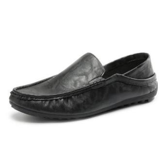Spring Summer Men's Flat Shoes New Bean Shoes Lazy Shoes Korean Breathable Driving Shoes (Black) - intl  