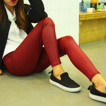 Spring Summer Women Leather Trousers Thin Section Leggings Tight Leather Pants Korean Large Yards (Wine Red) - intl  