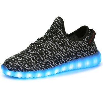 SRZ Fashion Lovers Knitting Paternity Shoes Tide Shoes Korean Version of Casual Men's Sneakers Coconut LED Luminous Ghost Dance Shoes(Black)   