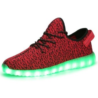 SRZ Fashion Lovers Knitting Paternity Shoes Tide Shoes Korean Version of Casual Men's Sneakers Coconut LED Luminous Ghost Dance Shoes(Red)   