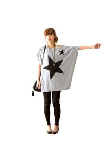 Star Pattern Women's Girls Loose Short Sleeves T-Shirt Grey  