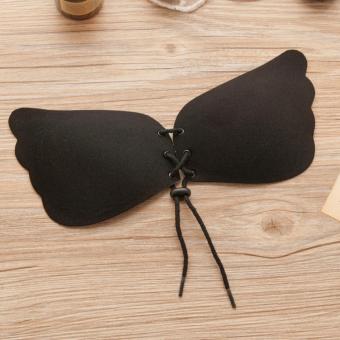 Stealth Bra Gathered Rope Silicone Breast Paste Non-Strap Wedding Dress Underwear Self Adhesive Invisible Push Up Bra---Black - intl  