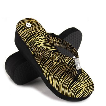 Stripes Casual Beach Slippers Flip Flops Sandals Golden  