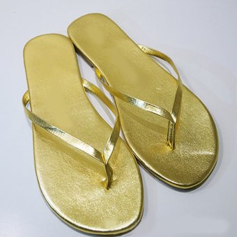 Stylish 1x Pair Ladies Flip Flops Flat Gold Sandals Thongs  